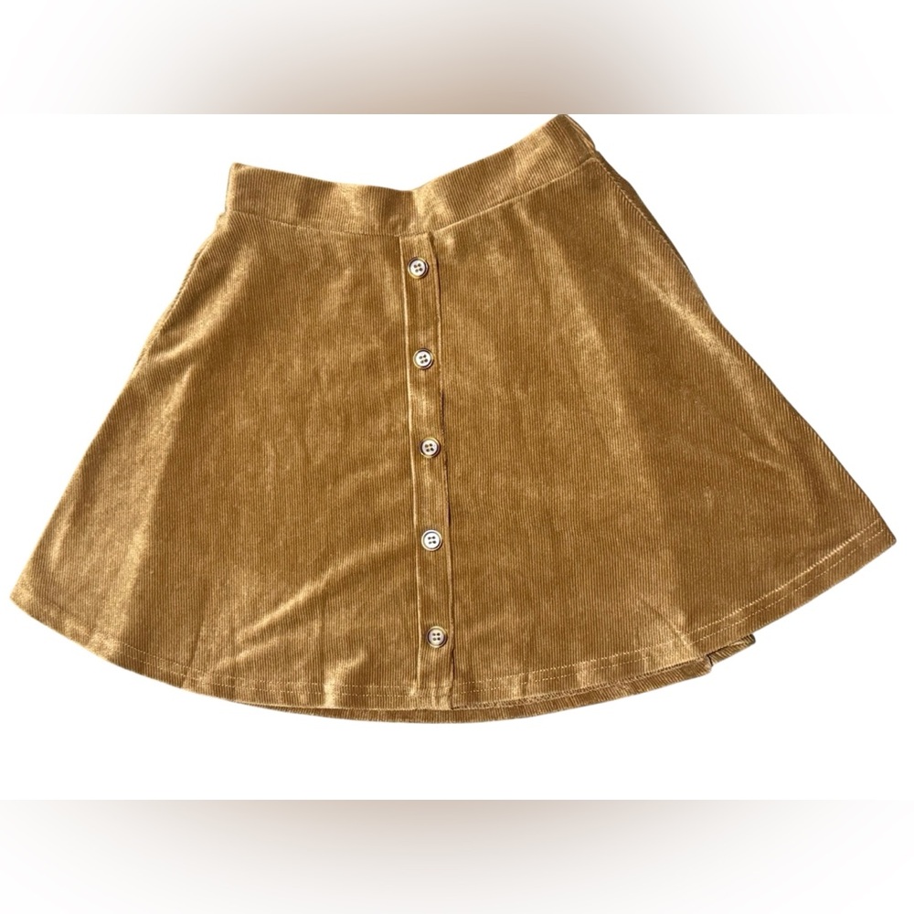 Beautees Velvet Camel Mustard brown/Tan Skirt with Button Detail Girls size 8